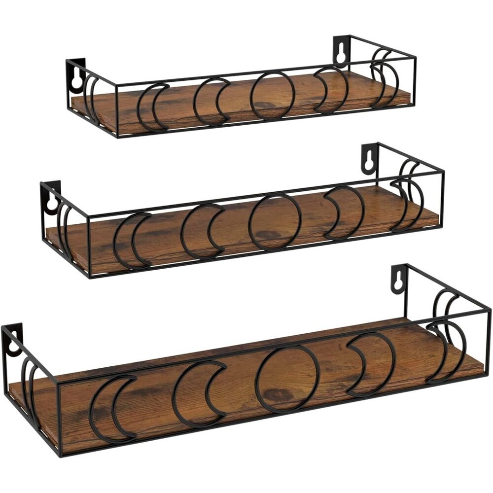 New Moon Phase Wall Shelves, 3 Pack Floating Book Plant Shelves for Bedroom